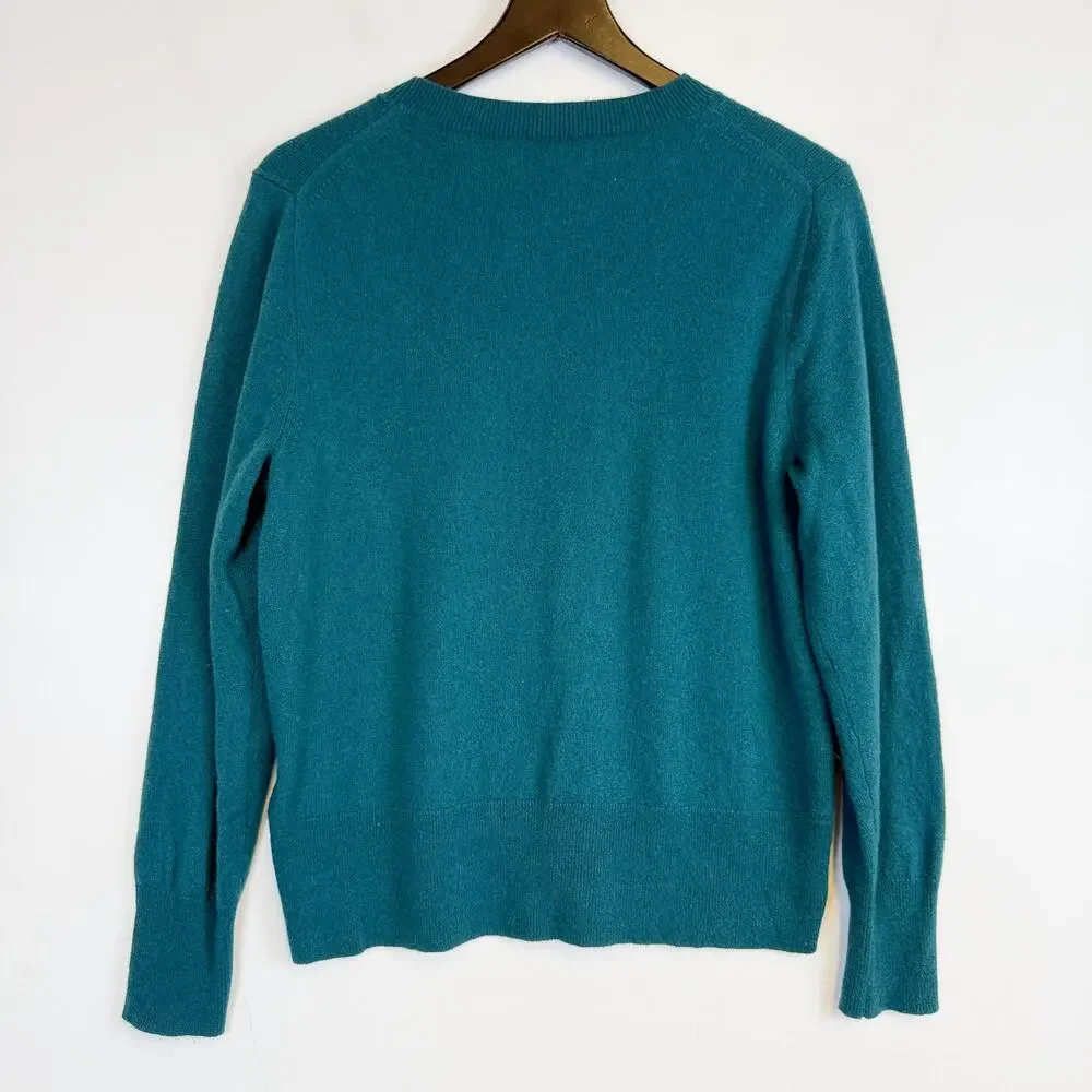 J.Crew Womens Classic Crew 100% Cashmere Sweater Teal Blue - L